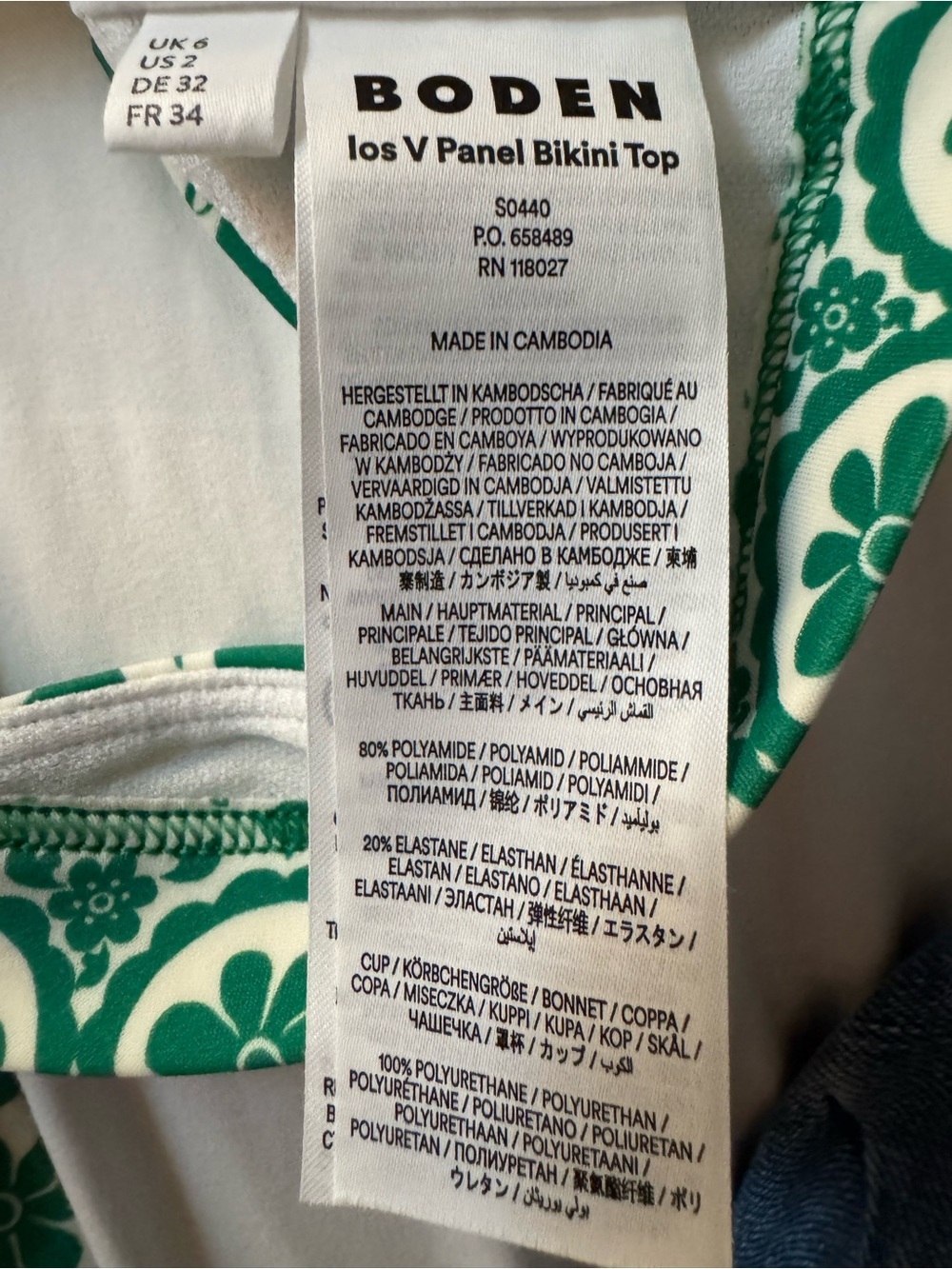 Boden Ios V Panel Bikini Top Rich Emerald Ornate Tropics US 2 UK 6 - Picture 12 of 12